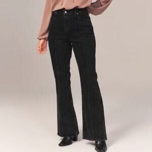 Abercrombie & Fitch High Rise Flare Jeans Size 8 Short Black Vintage 90s Minimal